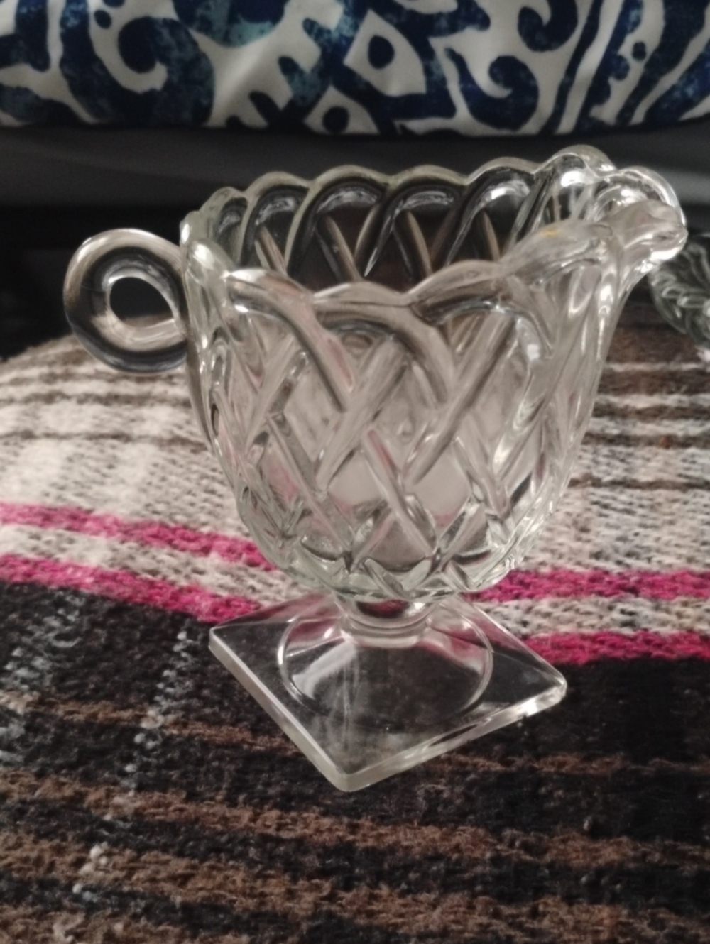 Vintage Clear Glass Lattice Creamer with Loop Handle